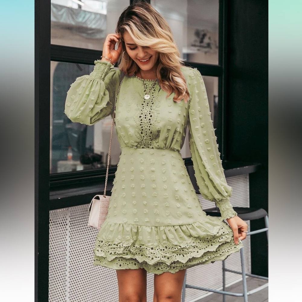 NWT Simplee Lime Green Lace Ruffle Dress Size XL